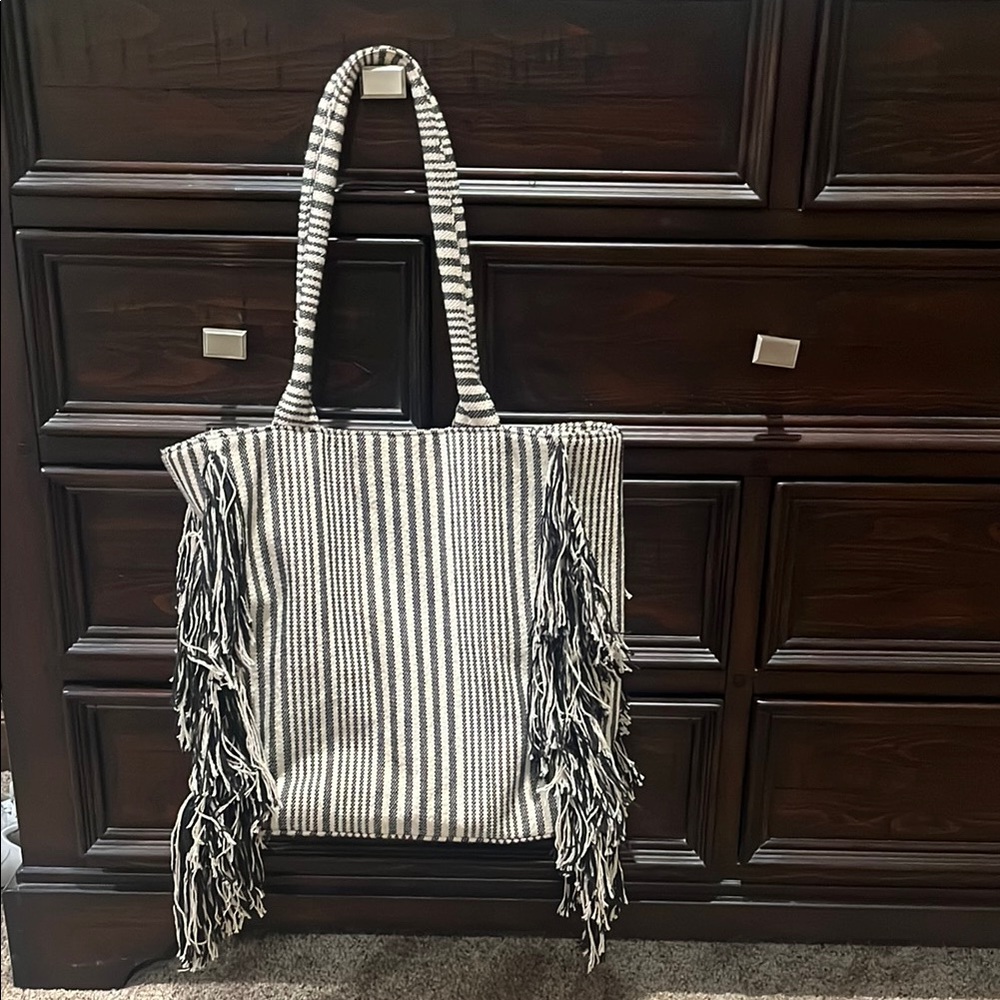 Striped Black and White Tote Bag